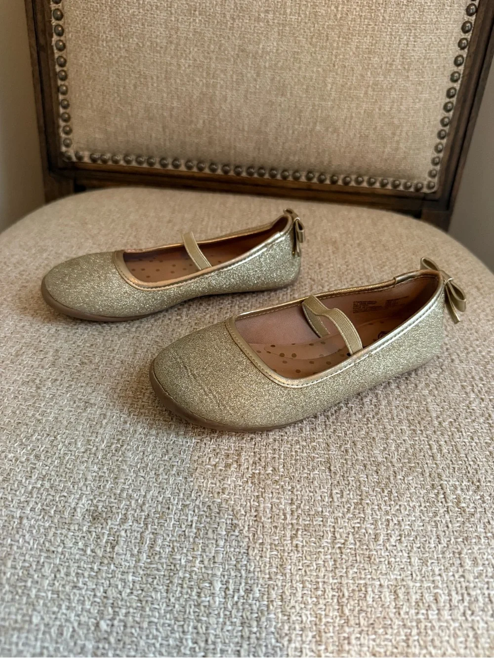 Girls' gold Glitter Mary Jane Ballet Flats with bows toddler size 11